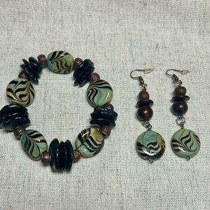 🏷️Handmade Boho Bracelet & Earrings Set | Earthy Green🏷️
